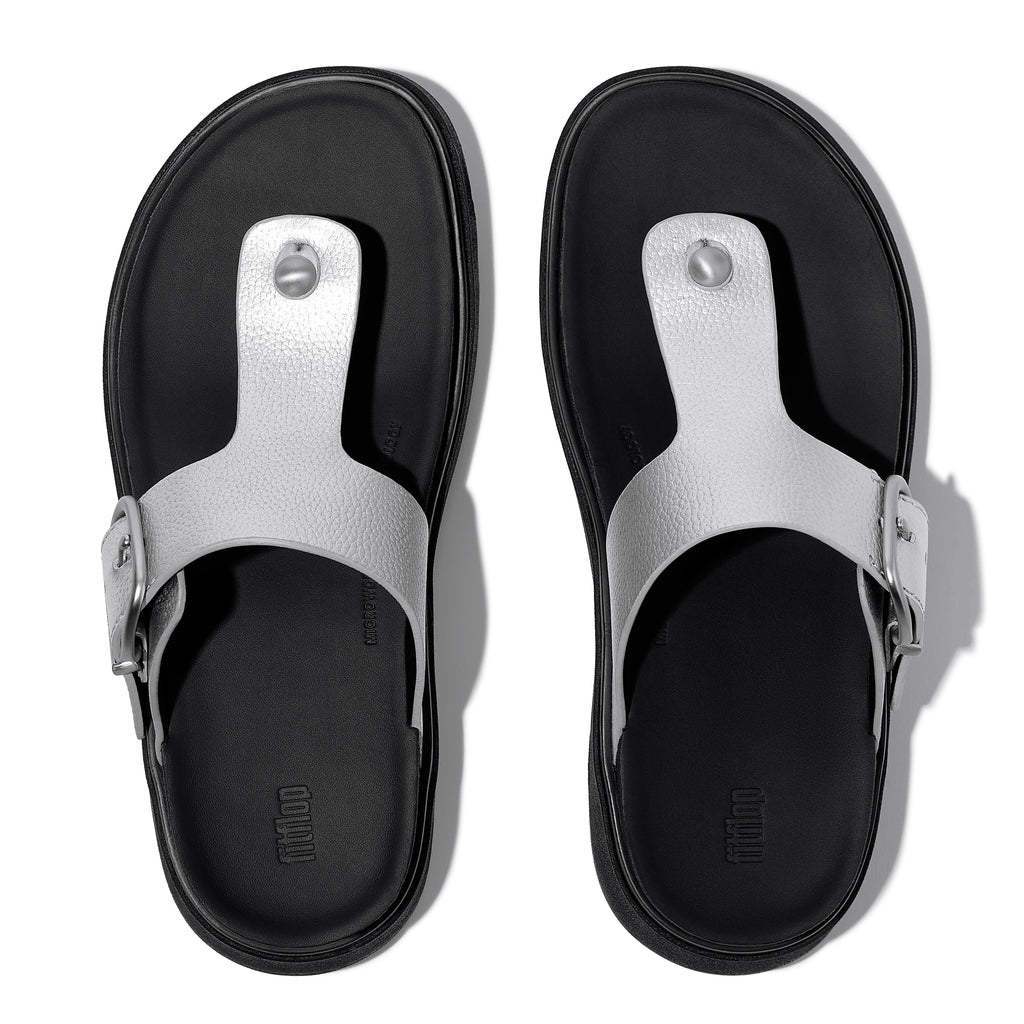 GEN-FF BUCKLE TUMBLED-LEATHER TOE-POST SANDALS