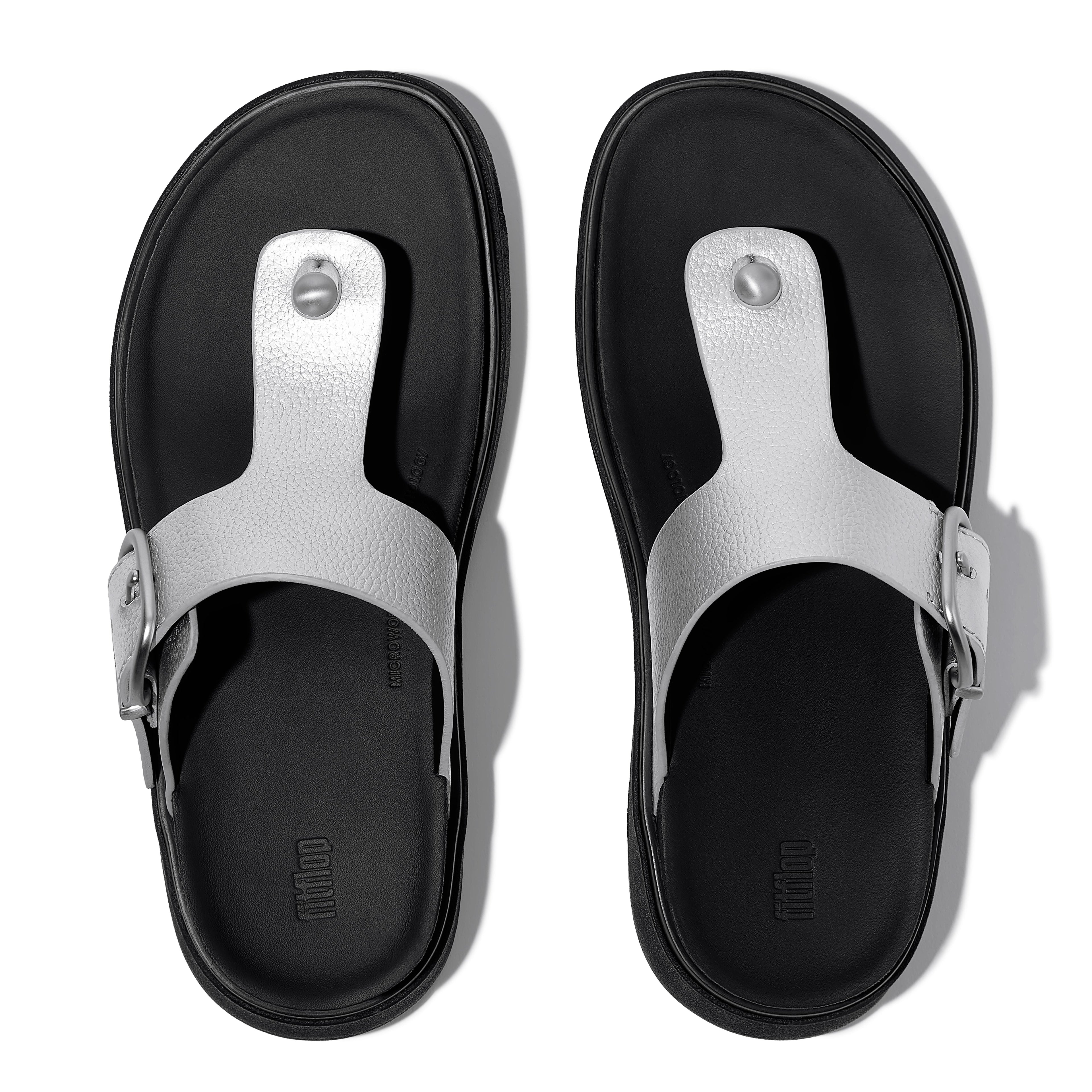 GEN-FF BUCKLE TUMBLED-LEATHER TOE-POST SANDALS