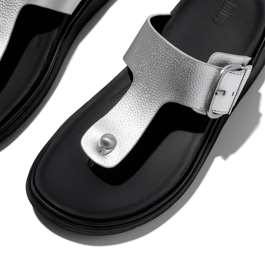 GEN-FF BUCKLE TUMBLED-LEATHER TOE-POST SANDALS