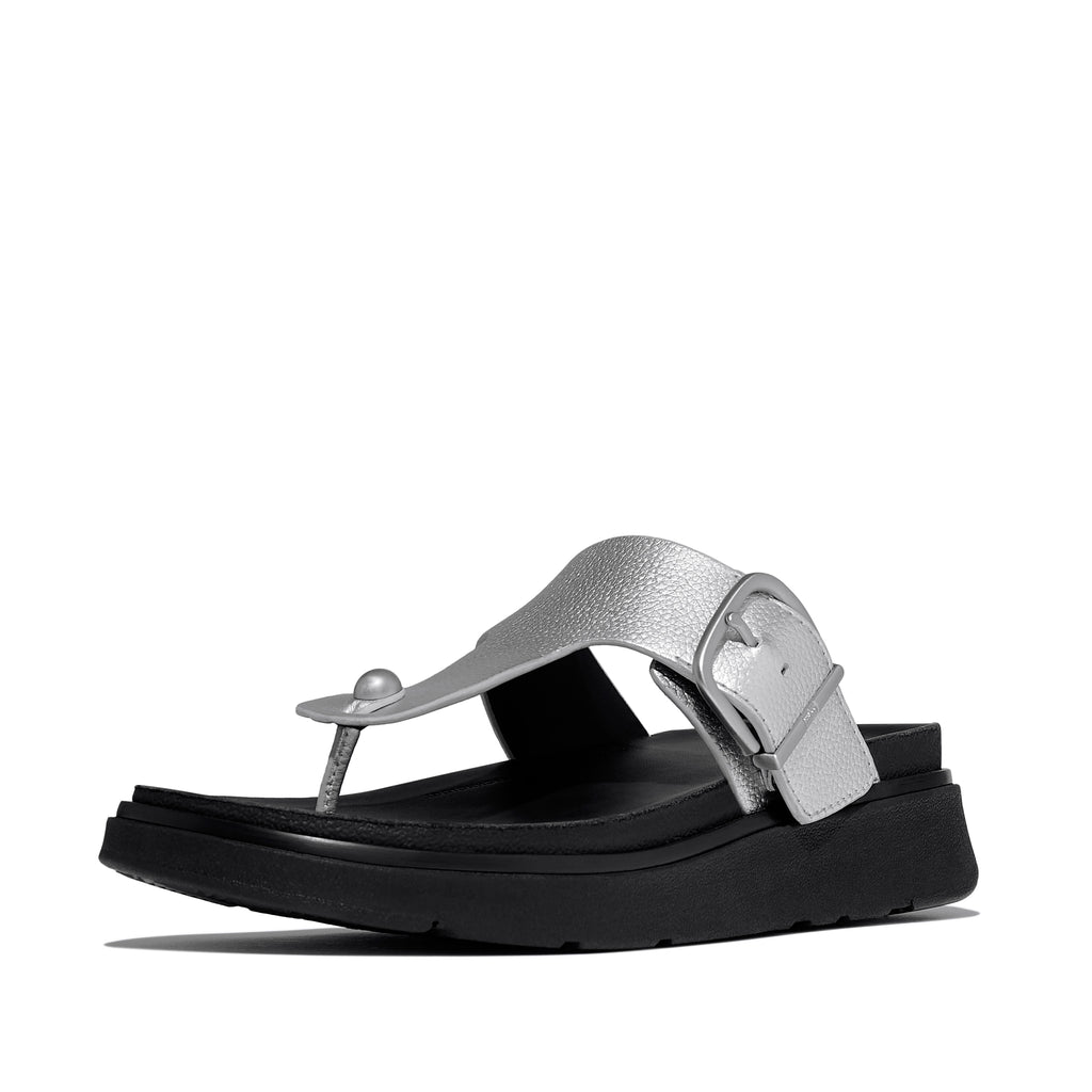 GEN-FF BUCKLE TUMBLED-LEATHER TOE-POST SANDALS
