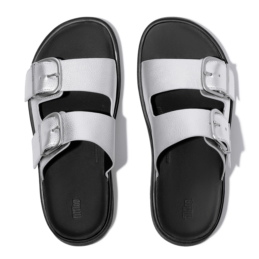 GEN-FF BUCKLE TUMBLED-LEATHER TWO-BAR SLIDES