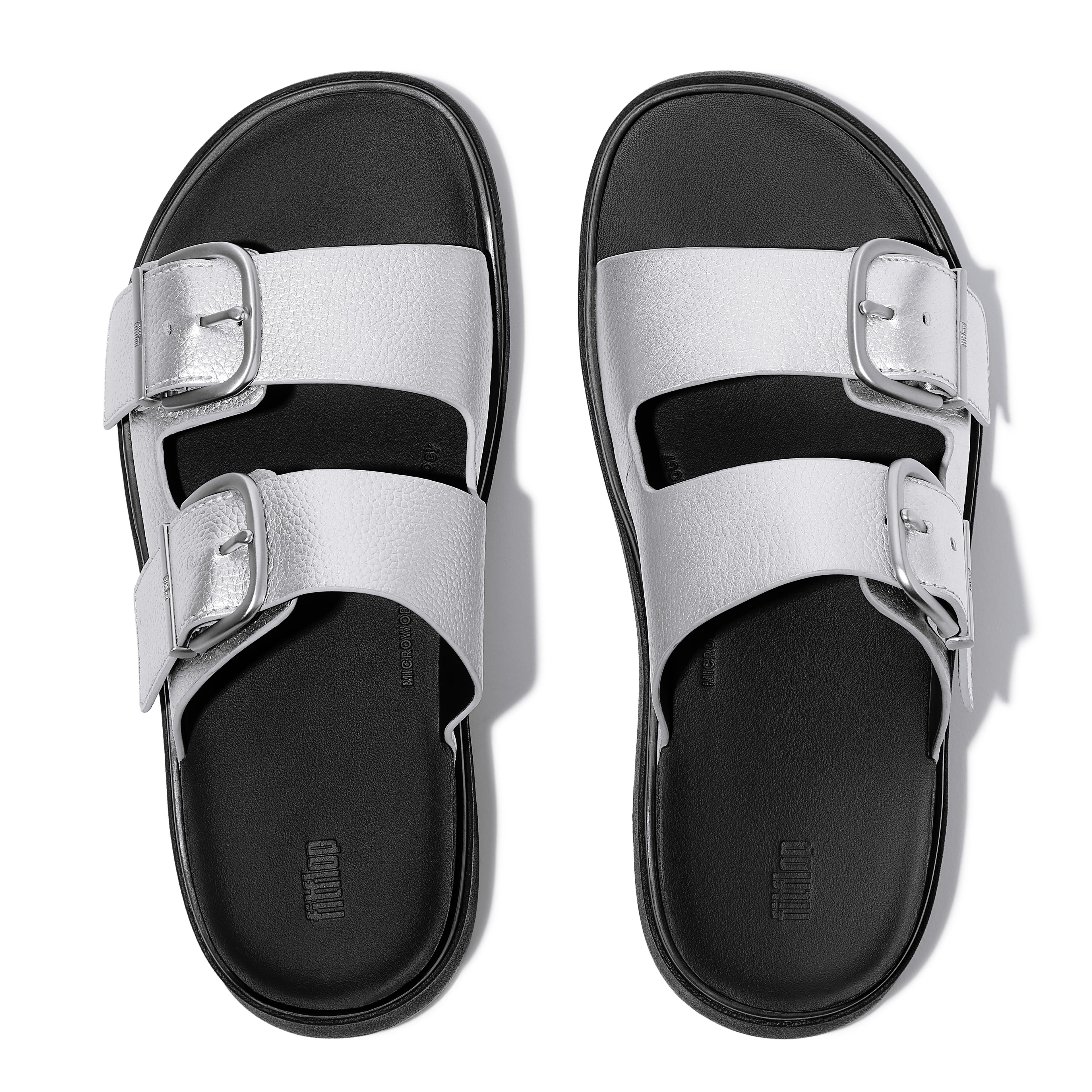 GEN-FF BUCKLE TUMBLED-LEATHER TWO-BAR SLIDES