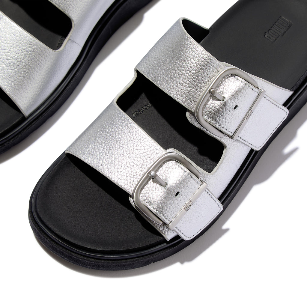 GEN-FF BUCKLE TUMBLED-LEATHER TWO-BAR SLIDES