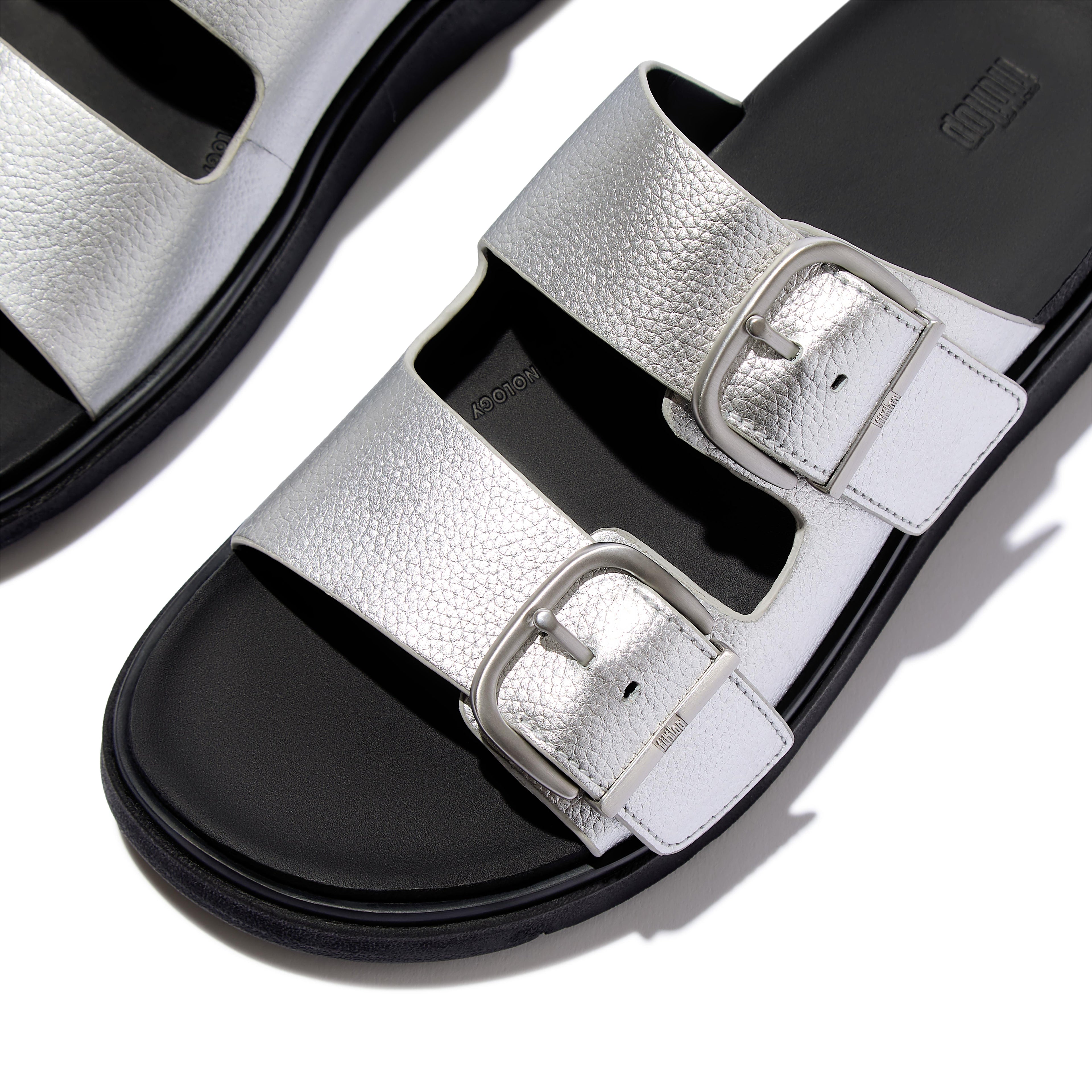 GEN-FF BUCKLE TUMBLED-LEATHER TWO-BAR SLIDES