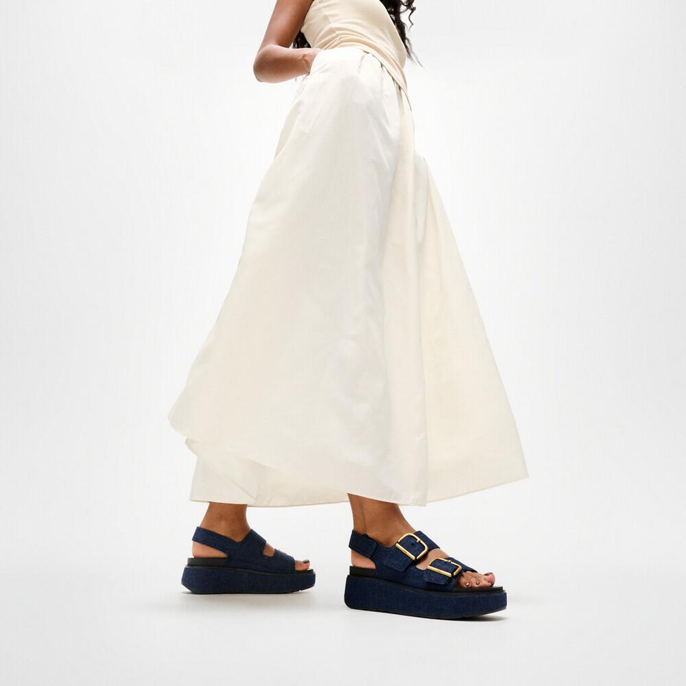 GEN-FF MAX BUCKLE DENIM BACK-STRAP SANDALS