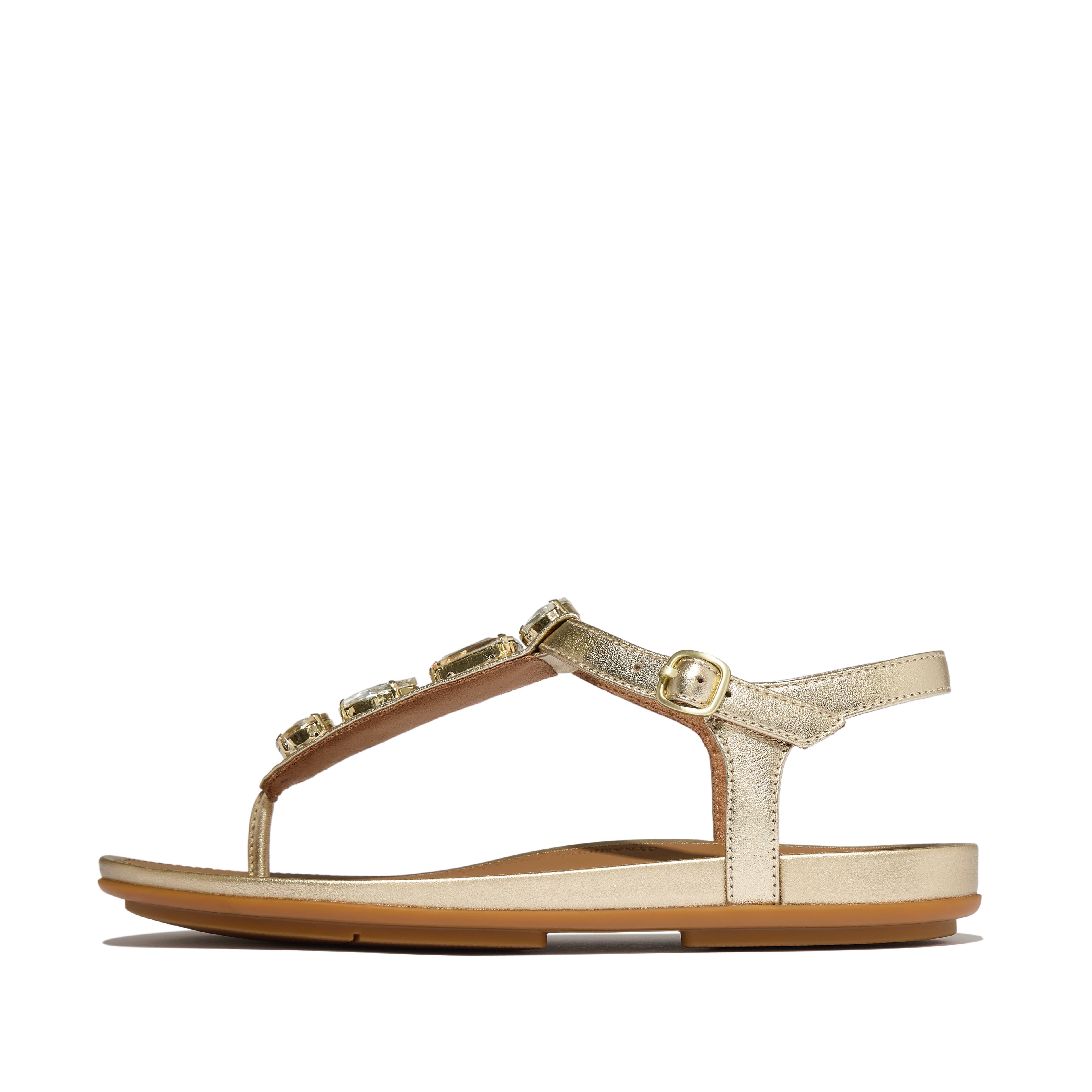 GRACIE ULTRA-JEWEL LEATHER T-BAR SANDALS