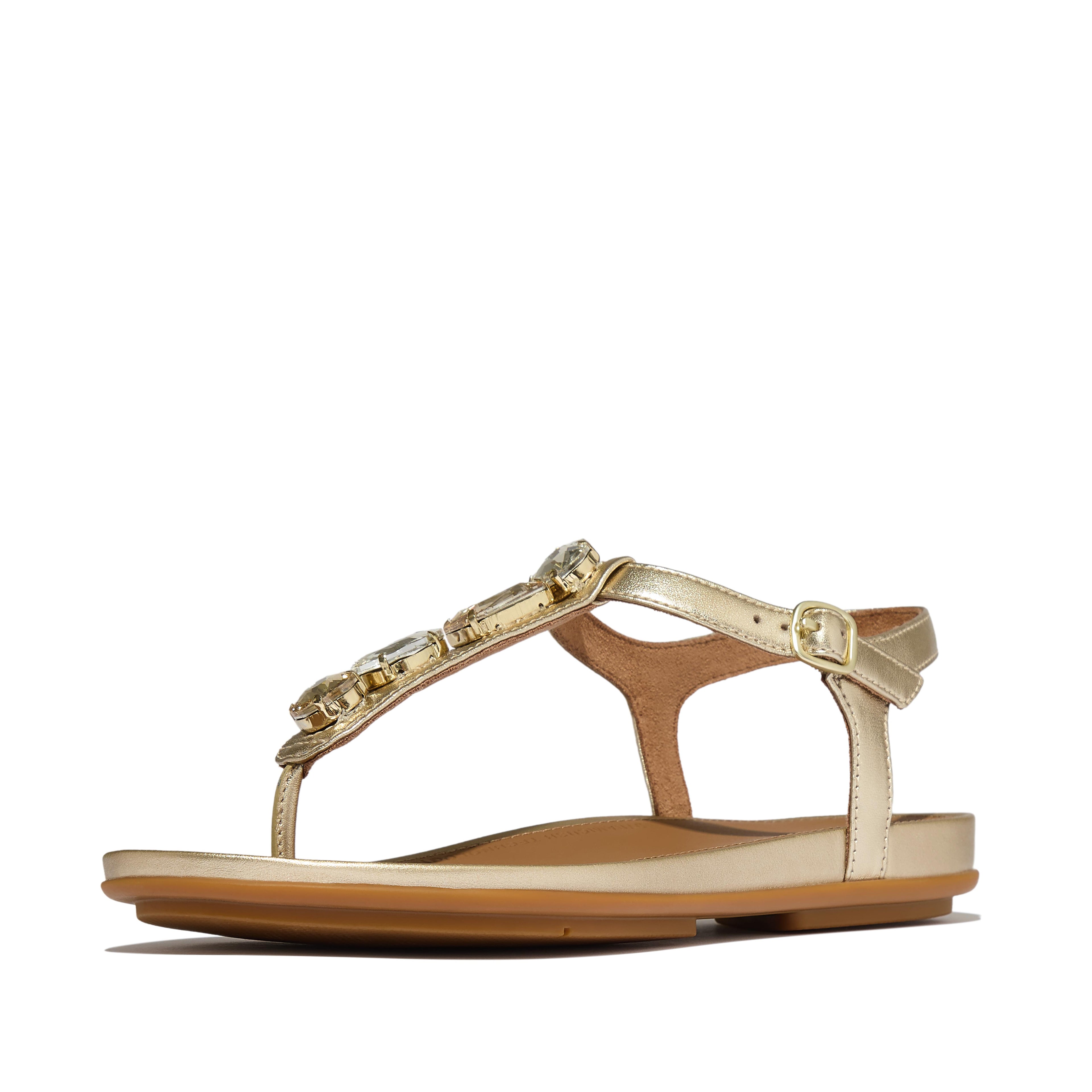 GRACIE ULTRA-JEWEL LEATHER T-BAR SANDALS