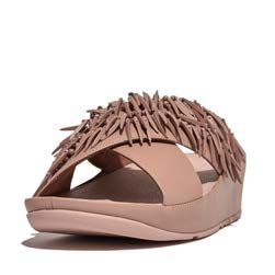RUMBA BEADED LEATHER CROSS SLIDES