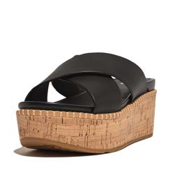 ELOISE LEATHER/CORK WEDGE CROSS SLIDES