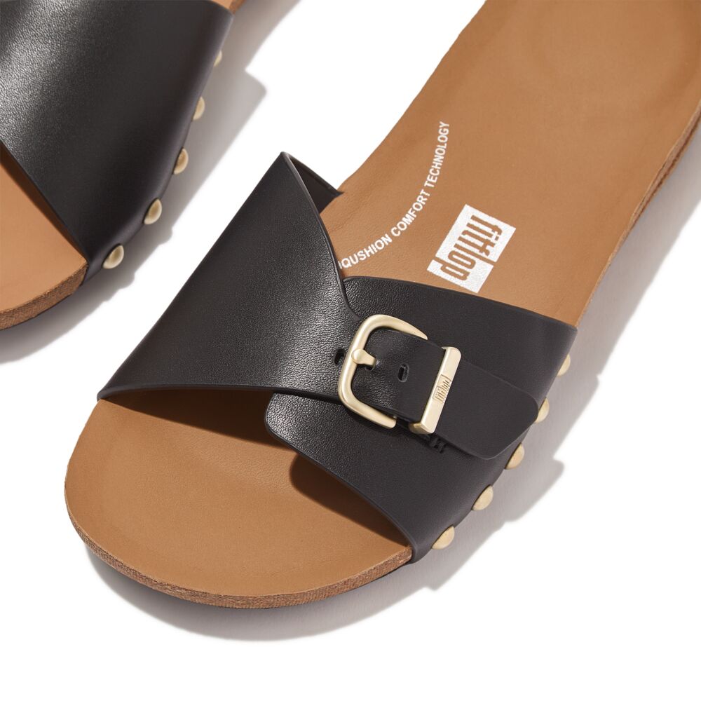iQUSHION ADJUSTABLE BUCKLE LEATHER SLIDES