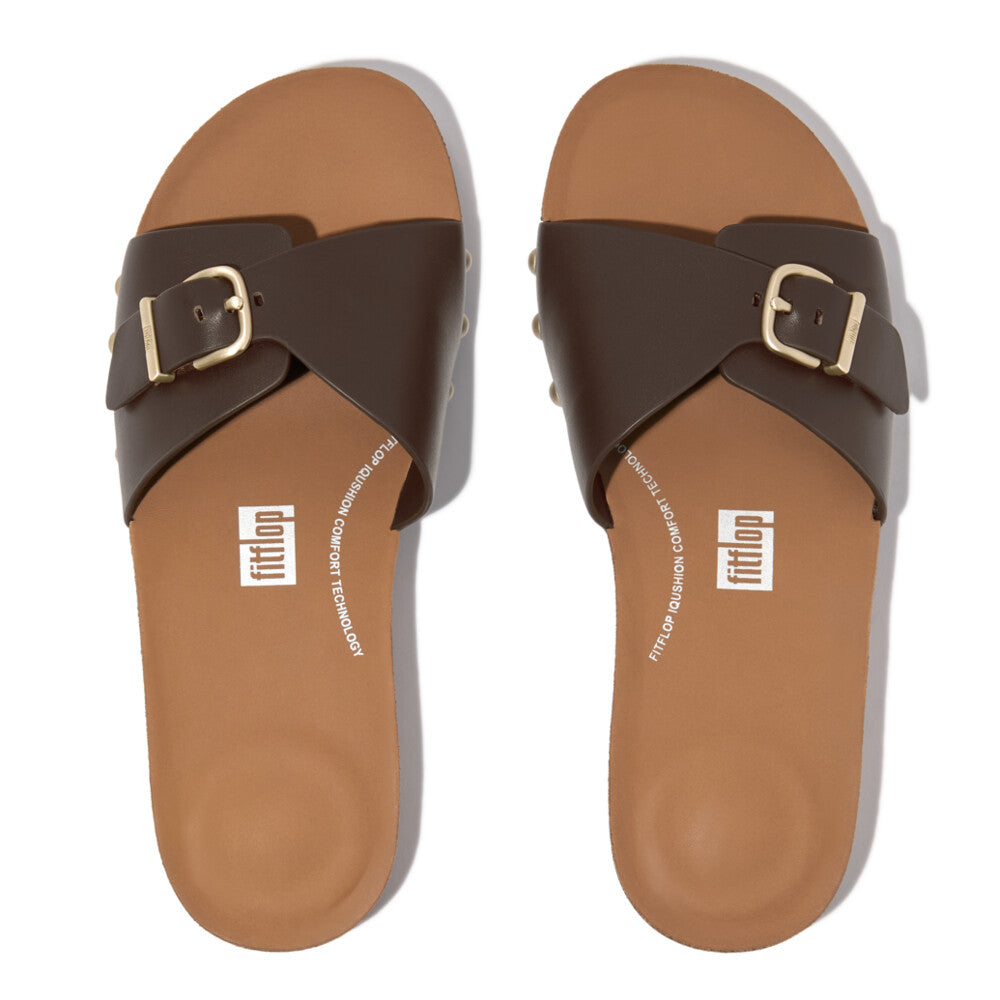 iQUSHION ADJUSTABLE BUCKLE LEATHER SLIDES