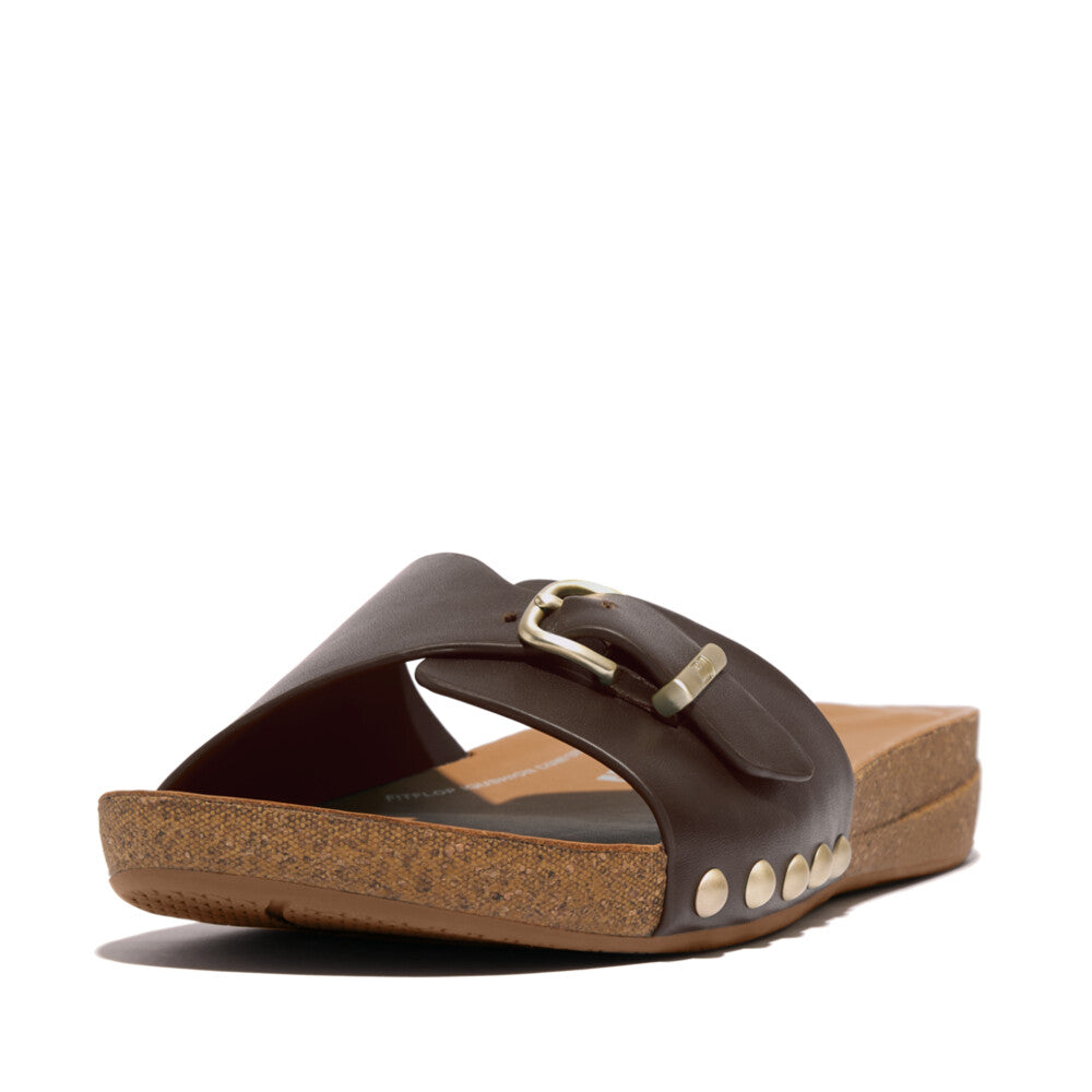 iQUSHION ADJUSTABLE BUCKLE LEATHER SLIDES