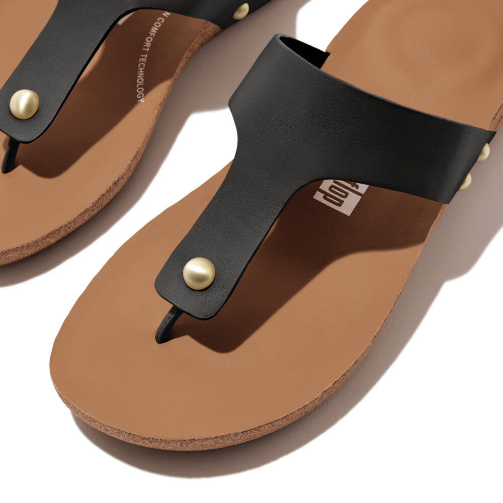 iQUSHION LEATHER TOE-POST SANDALS