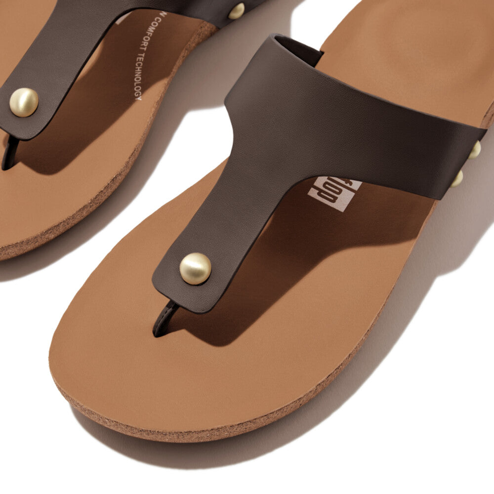 iQUSHION LEATHER TOE-POST SANDALS