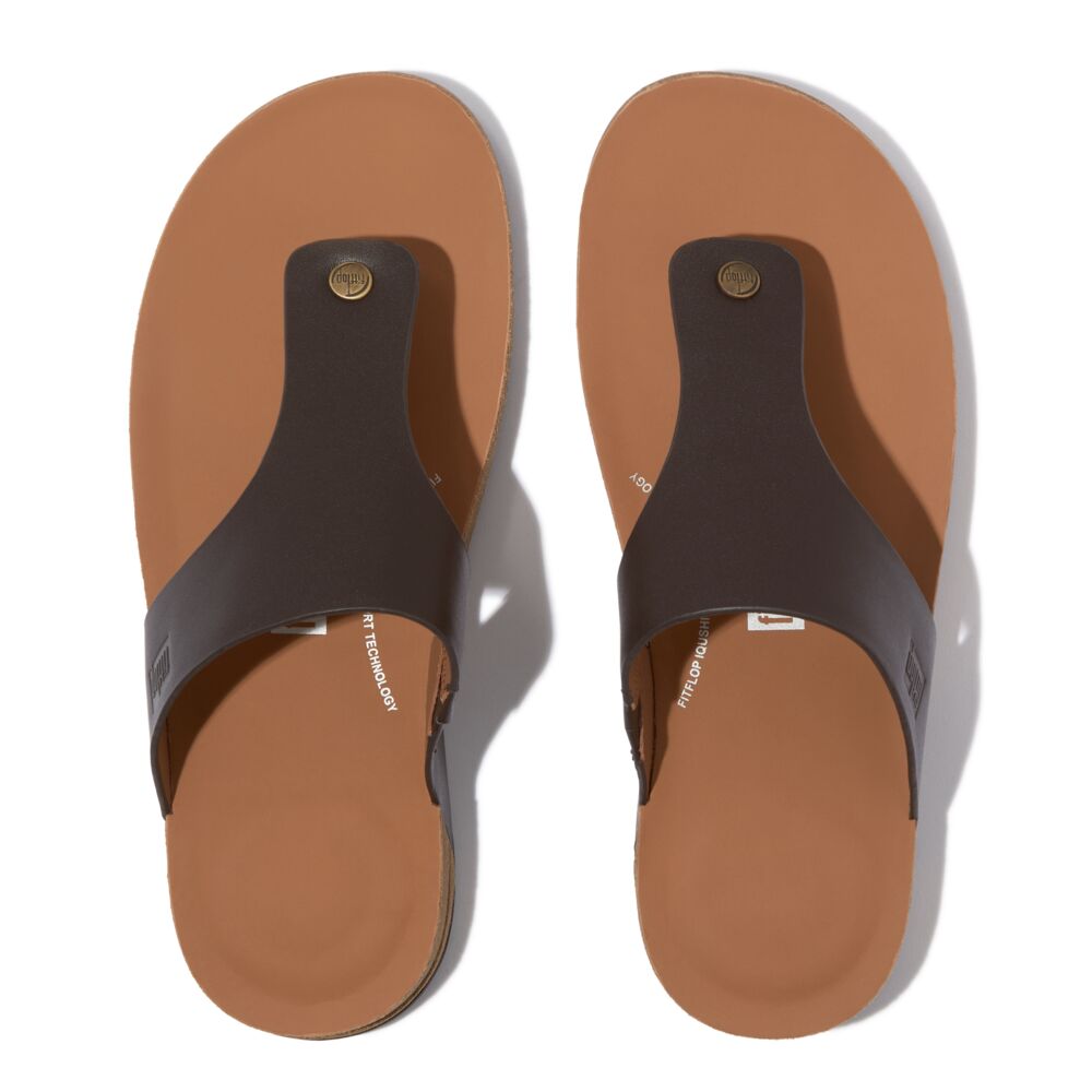 iQUSHION MEN'S LEATHER TOE-POST SANDALS
