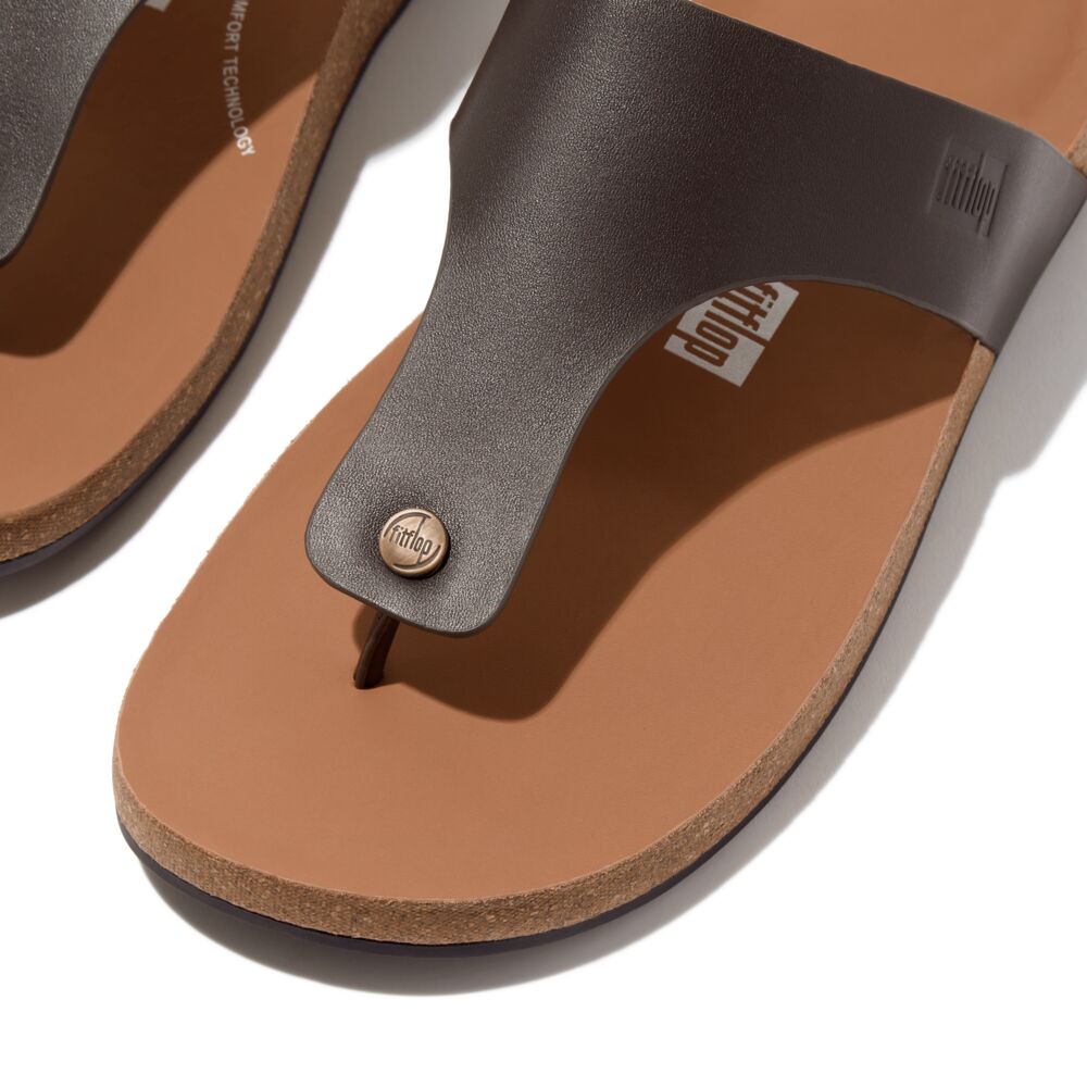 iQUSHION MEN'S LEATHER TOE-POST SANDALS