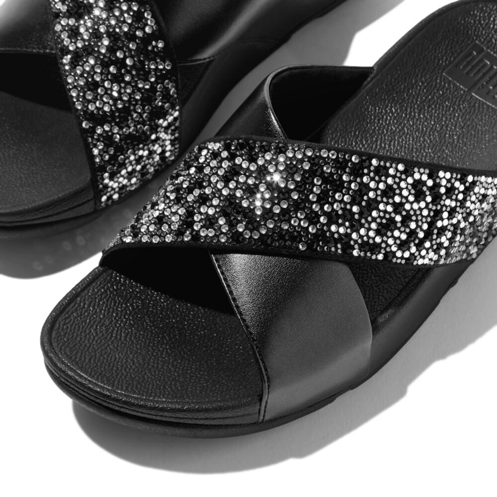 LULU CRYSTAL-MIX  METALLIC CROSS SLIDES