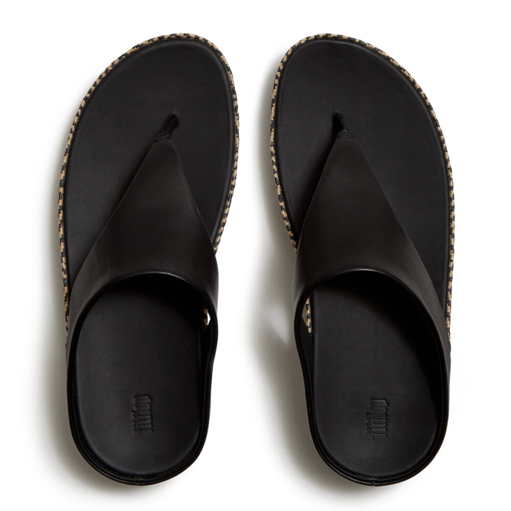 LULU LUX GRAPHIC-WEAVE LEATHER TOE-POST SANDALS