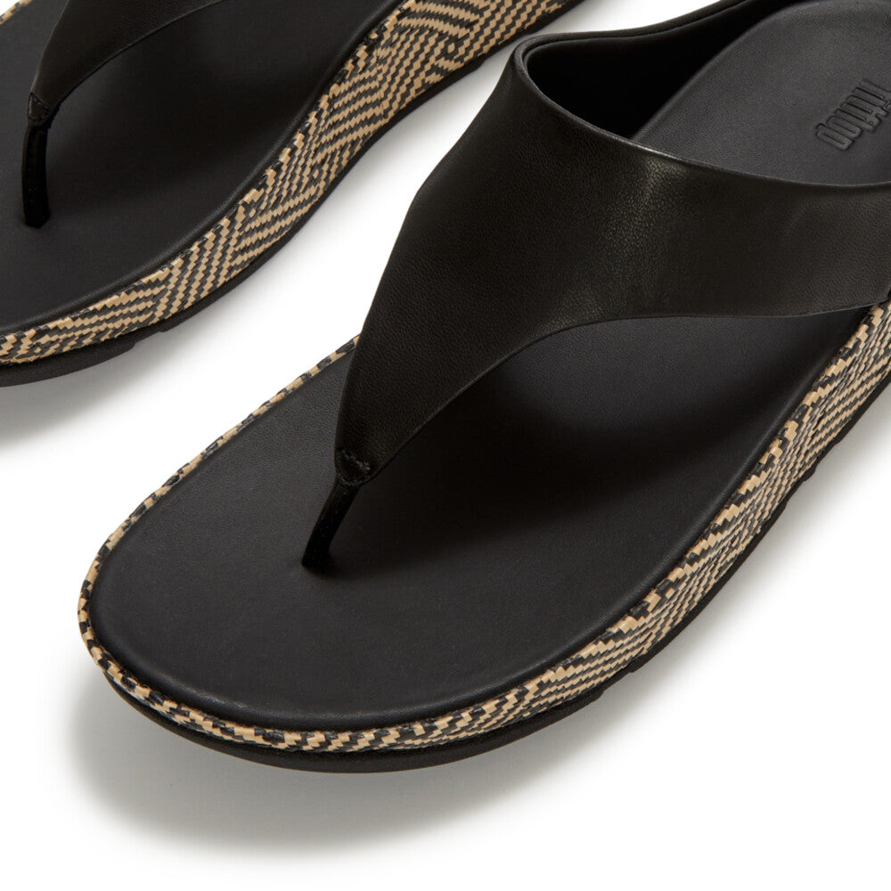 LULU LUX GRAPHIC-WEAVE LEATHER TOE-POST SANDALS