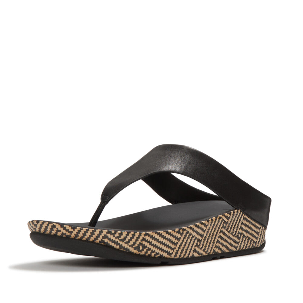 LULU LUX GRAPHIC-WEAVE LEATHER TOE-POST SANDALS