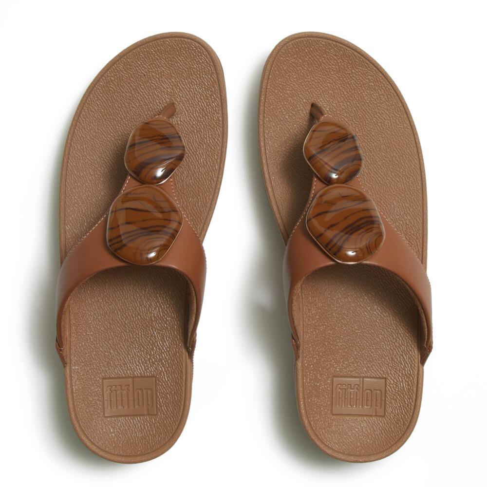 LULU MARBLED-STONE TOE-POST SANDALS