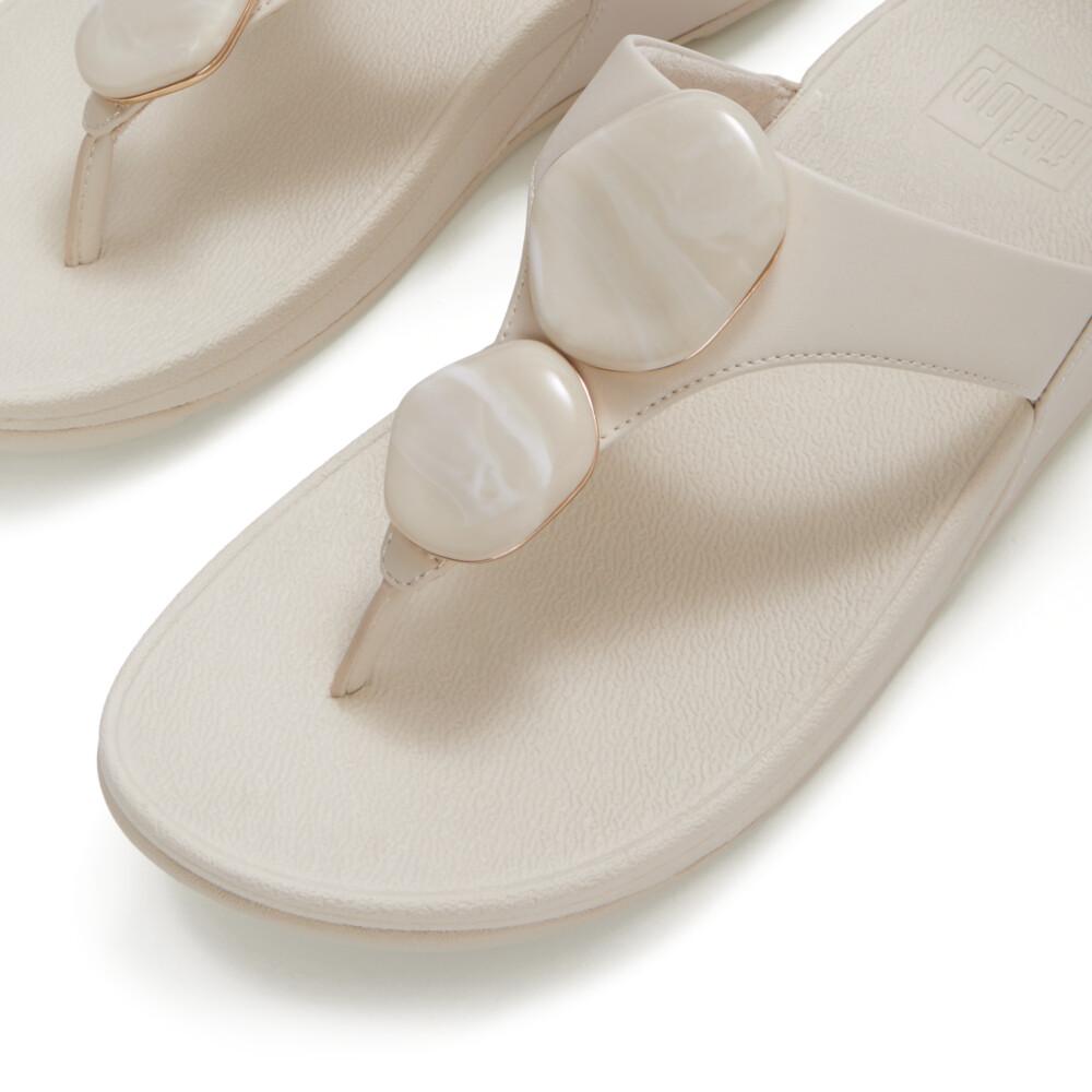 LULU MARBLED-STONE TOE-POST SANDALS