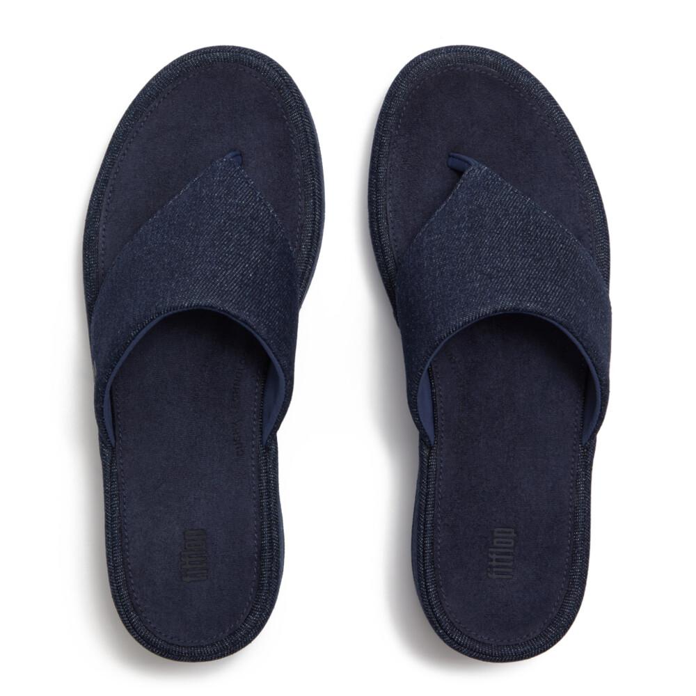 PLATFFORMS DENIM WEDGE TOE-POST SANDALS