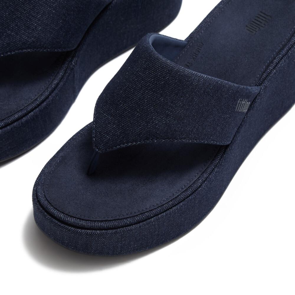 PLATFFORMS DENIM WEDGE TOE-POST SANDALS