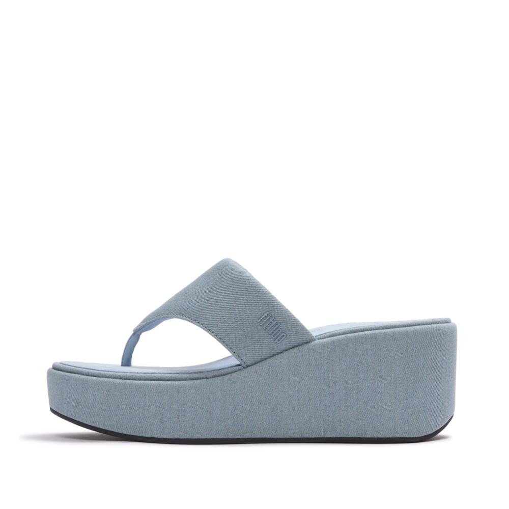 PLATFFORMS DENIM WEDGE TOE-POST SANDALS