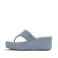 PLATFFORMS DENIM WEDGE TOE-POST SANDALS