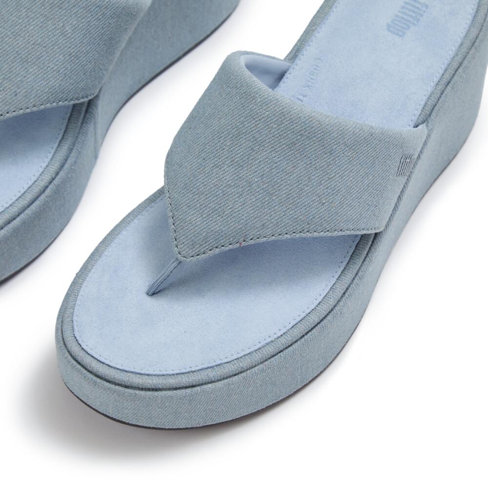 PLATFFORMS DENIM WEDGE TOE-POST SANDALS