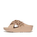 RUMBA BEADED LEATHER CROSS SLIDES