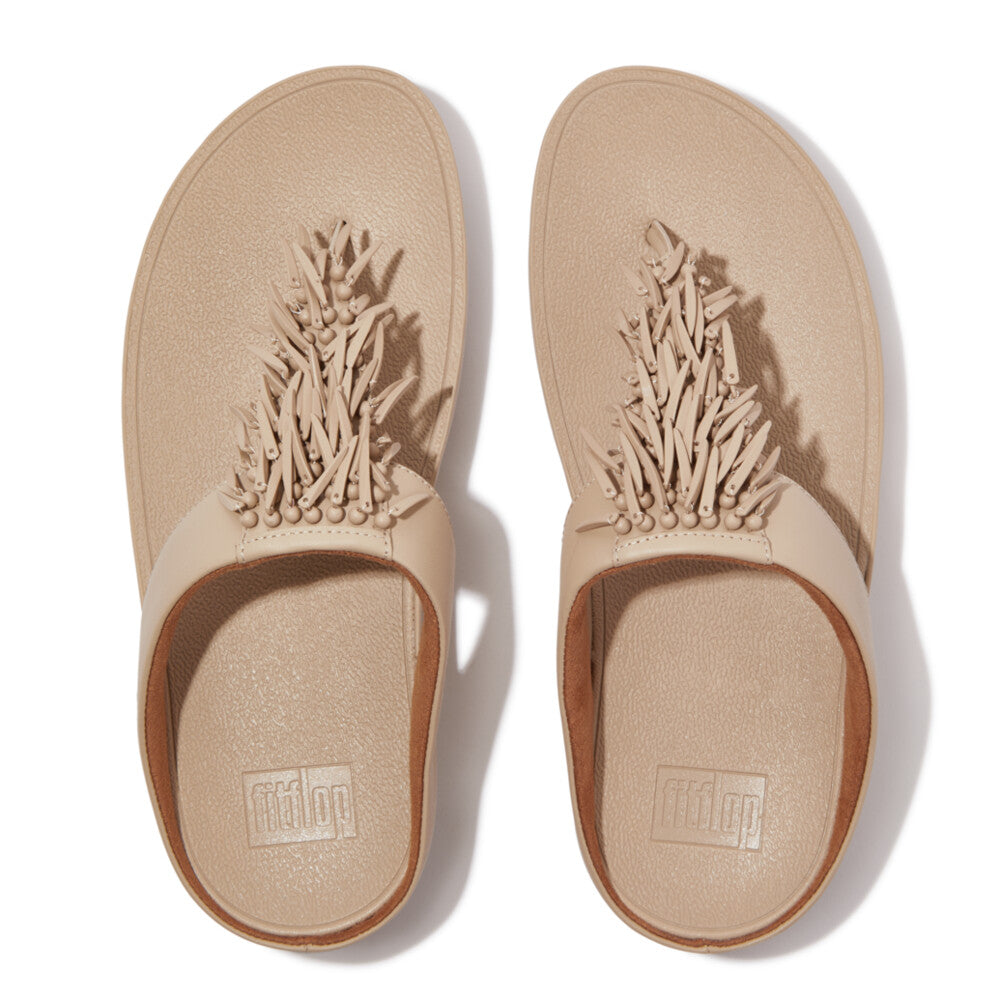 RUMBA BEADED LEATHER TOE-POST SANDALS