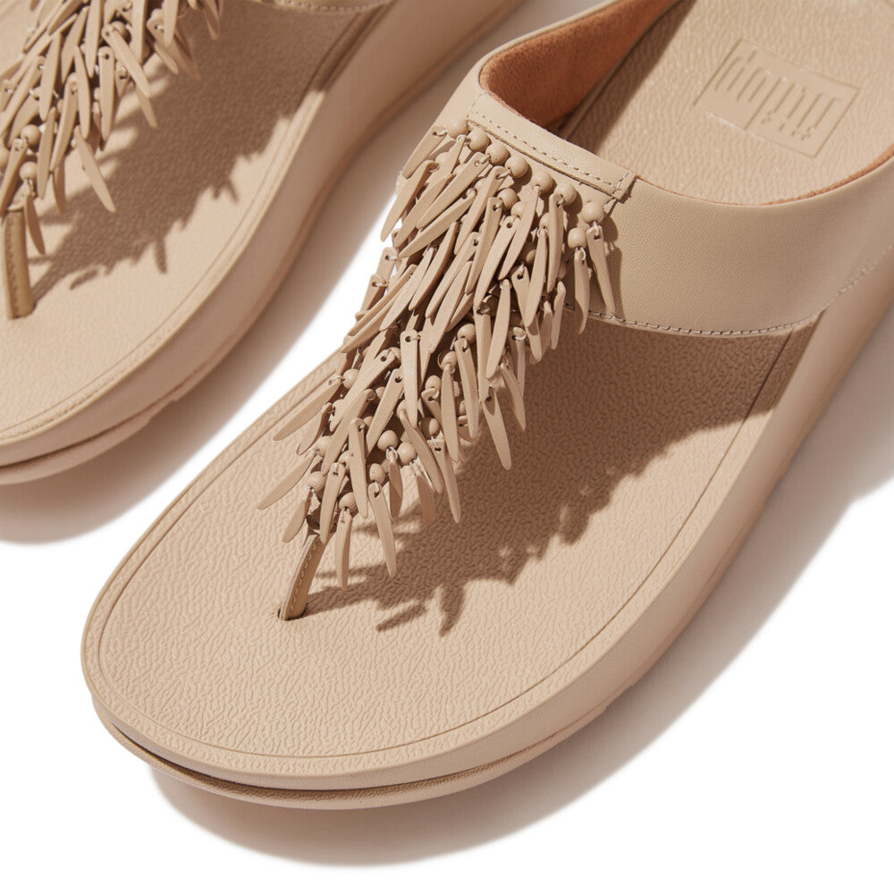 RUMBA BEADED LEATHER TOE-POST SANDALS