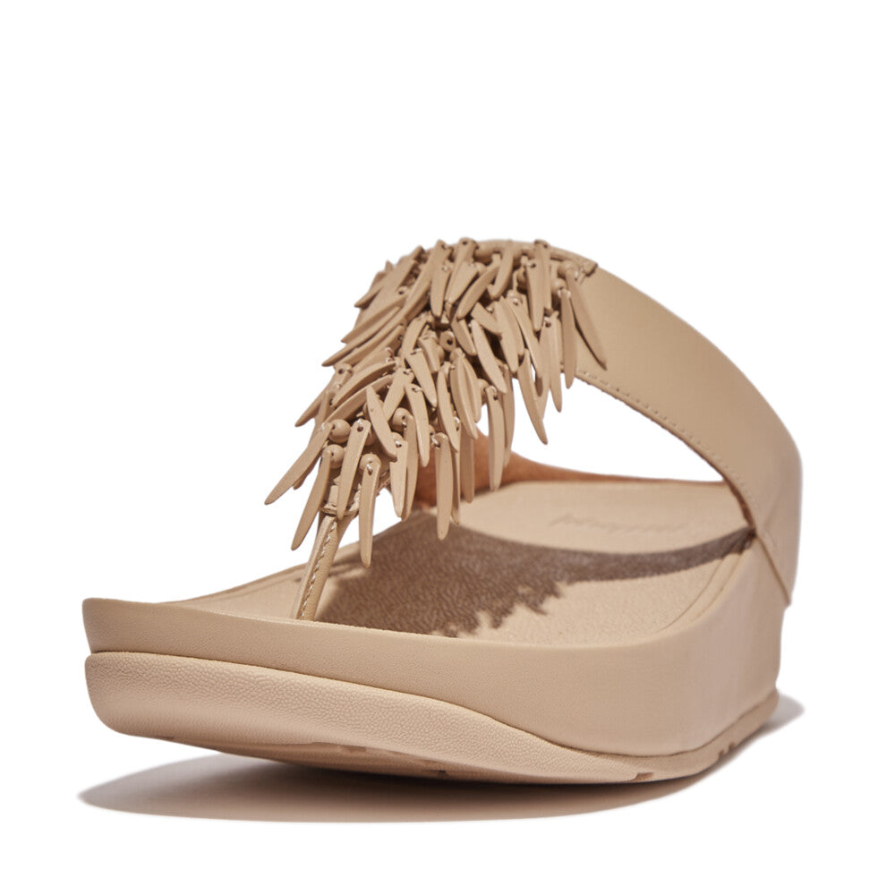 RUMBA BEADED LEATHER TOE-POST SANDALS