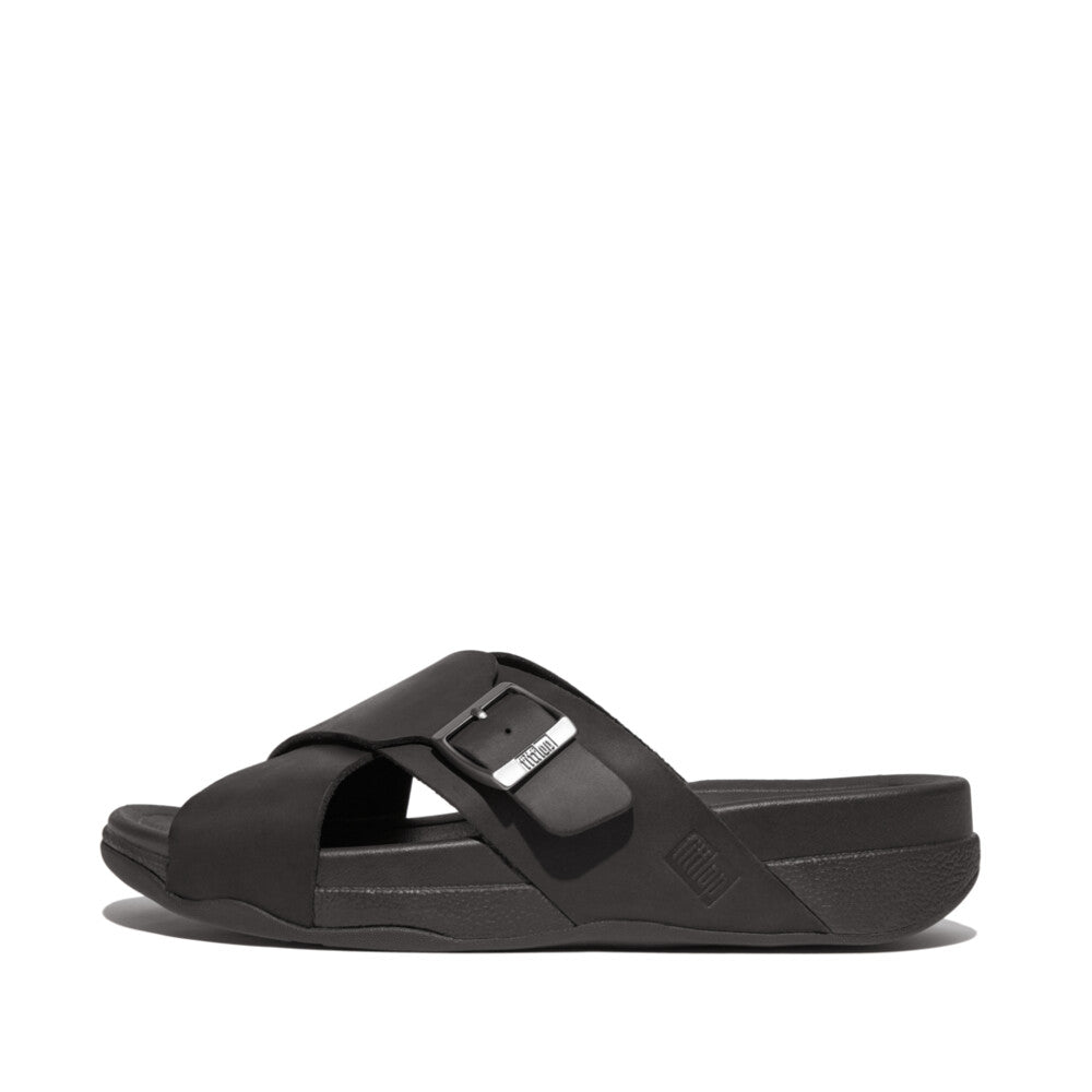 SURFER MENS BUCKLE NUBUCK CROSS SLIDES
