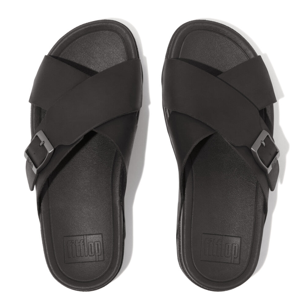 SURFER MENS BUCKLE NUBUCK CROSS SLIDES